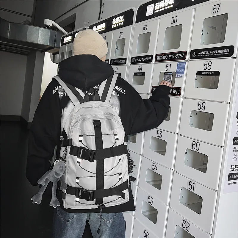 Zaino Borsa da skateboard Uomo Donna Zaino alla moda con strisce riflettenti fresche Zaino per studenti Zaino personalizzato di grande capacità - immagine 2