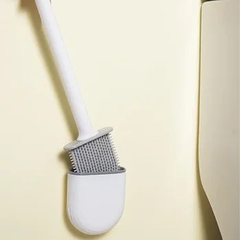 Scopino per WC portatile pieghevole in gomma morbida Set di spazzole per pulizia WC con manico staccabile a parete per bagno 1