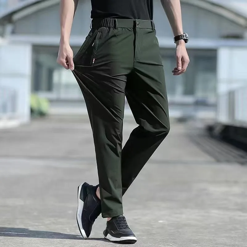 2023 Summer New Large Size Men Pants Big Size Ice Silk Stretch Breathable Straight Leg Pants Quick Dry loose long Trousers