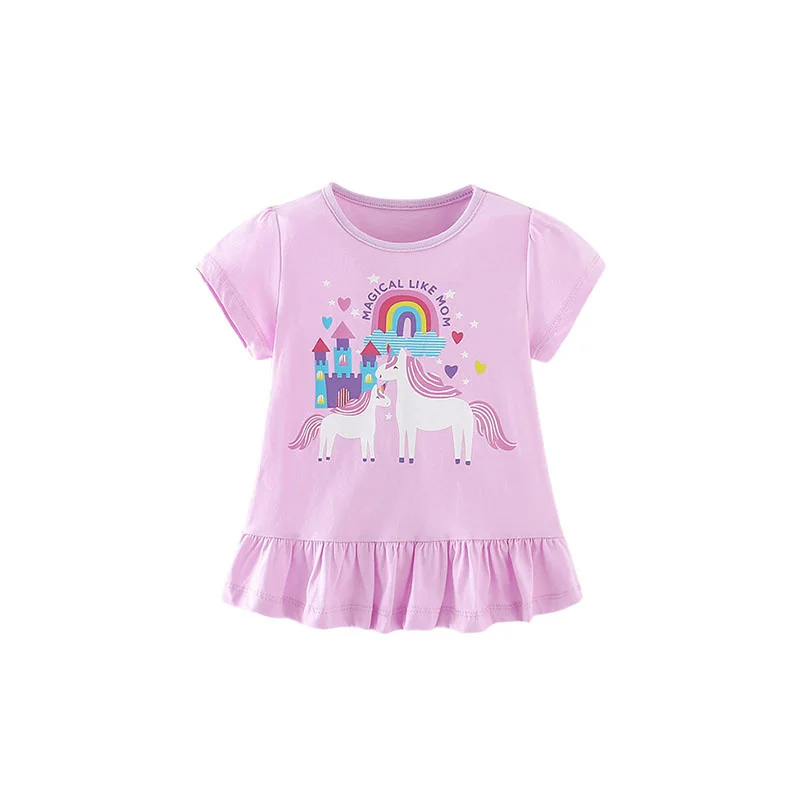 

Jumping Meters 2-7T Summer Girls T Shirts Short Sleeve Unicorn Print Kids Tees Tops Baby Costume Baby Shirts