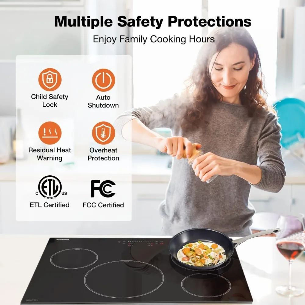 30 Inch Induction Cooktop, 6500W Built in Induction Stove Top with 4 Boost Burner, ETL & FCC Certified Electric Cooktop