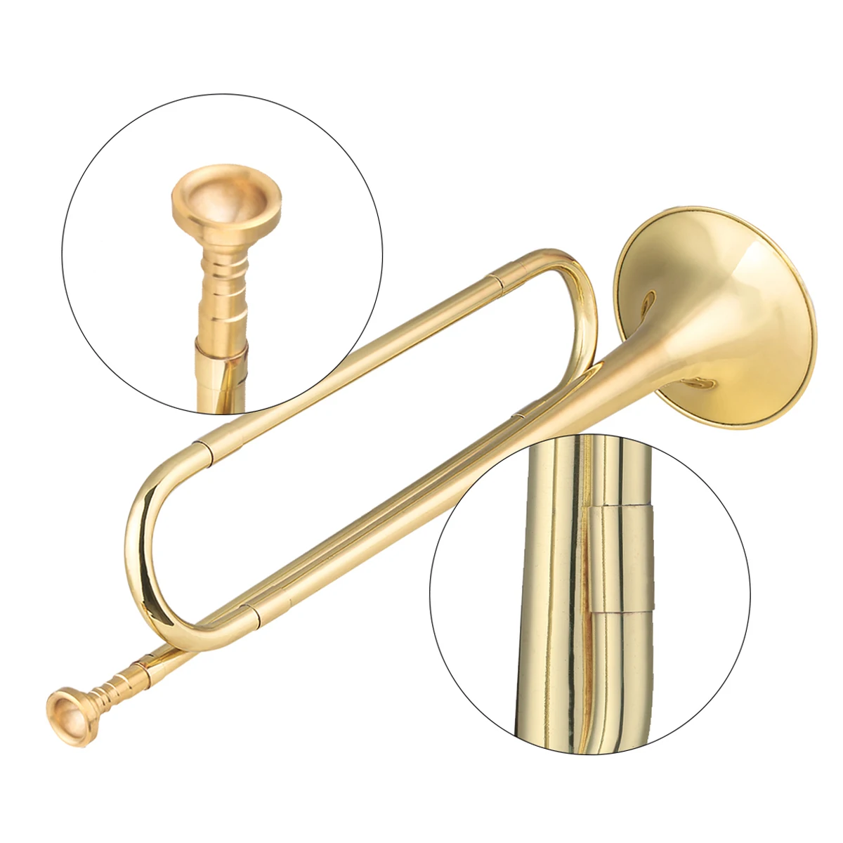 ammoon Brass C Bugle Call Gold-Plated Trumpet Cavalry Horn with Mouthpiece Musical Instrument for Beginners Military Orchestra