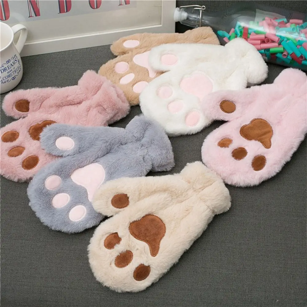 

Warm Cute Autumn Bear Claw Fluffy Windproof Outdoor Cat Claw Gloves Plush Anime Cosplay Gloves Winter Paw Mittens