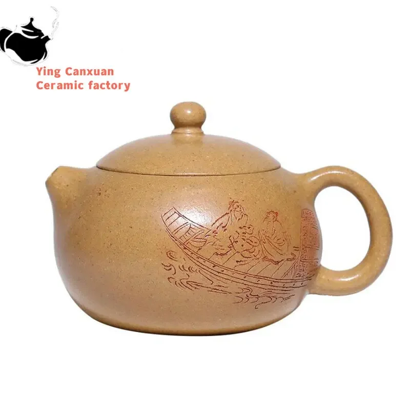 

Chinese Yixing Purple Clay Teapots Famous Artists Handmade Xishi Tea Pot Raw Ore Section Mud Kettle High-end Zisha Tea Set 120ml