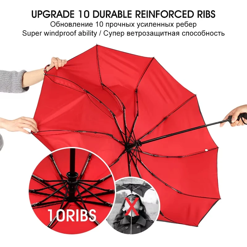 Reinforced 10-Bone Umbrella Men's Business Strong Durable Wind-resistant Umbrella Anti-UV Sunscreen Women Sunny Protect