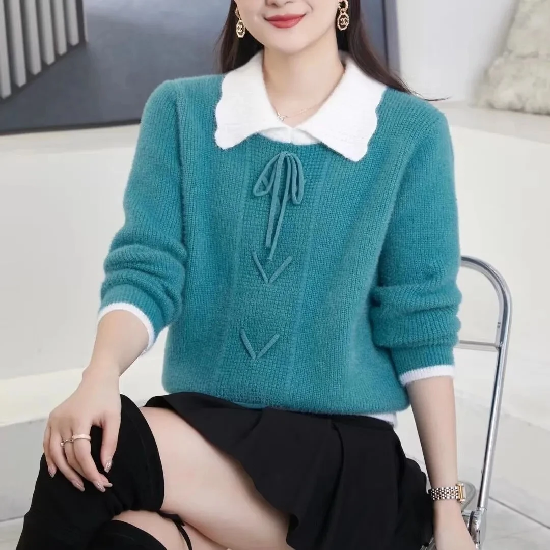 Autunno Inverno Donna Maglione Pullover 2024 Nuova Moda Bambola Colletto A Maniche Lunghe Sottile Maglione Lavorato A Maglia Underlay Outwear Top Femm