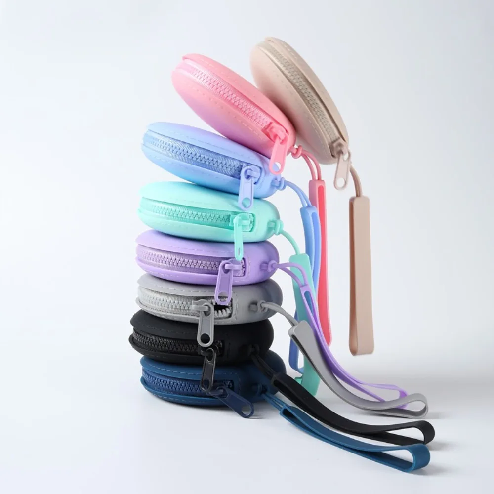 Protable Silicone Coin Purse Zipper Solid Color Earphone Bag Waterproof Cosmetic Bag Students