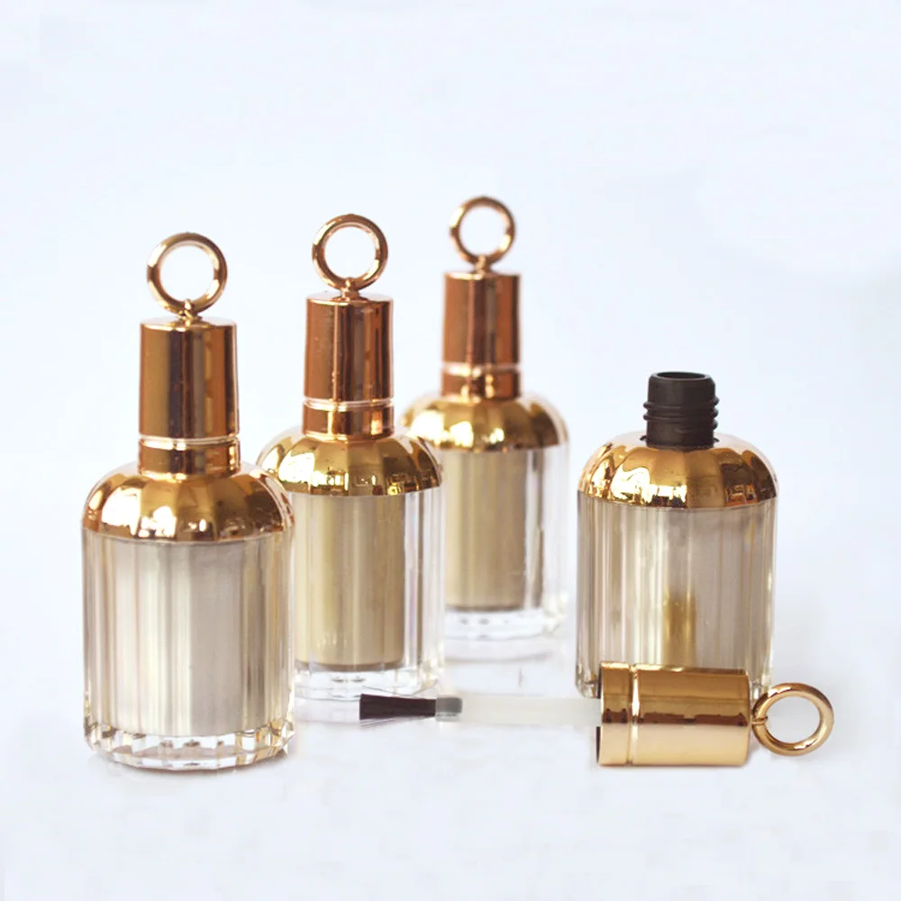 10ml capacity birdcage shape gold color acrylic material nail polish bottle with brush and cap