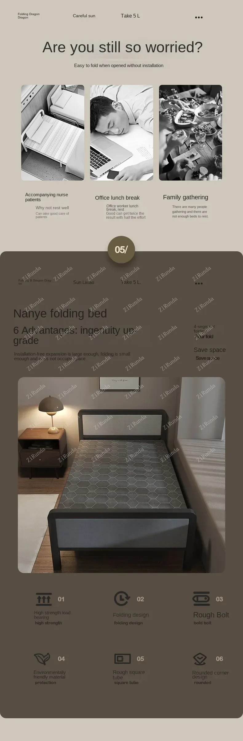Description Picture 5 of item~L Folding Bed Double Home Simple Bed Rental House Noon Break Bed Office Single Nap Hard-Based Bed Bedroom Sets Beds