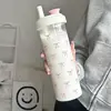 500/850ML Pink Bow Straw Water Bottle With Lid Cute Coffee Bubble Milk Tea Plastic Cup For Outdoor School Drinking Water Bottles 4