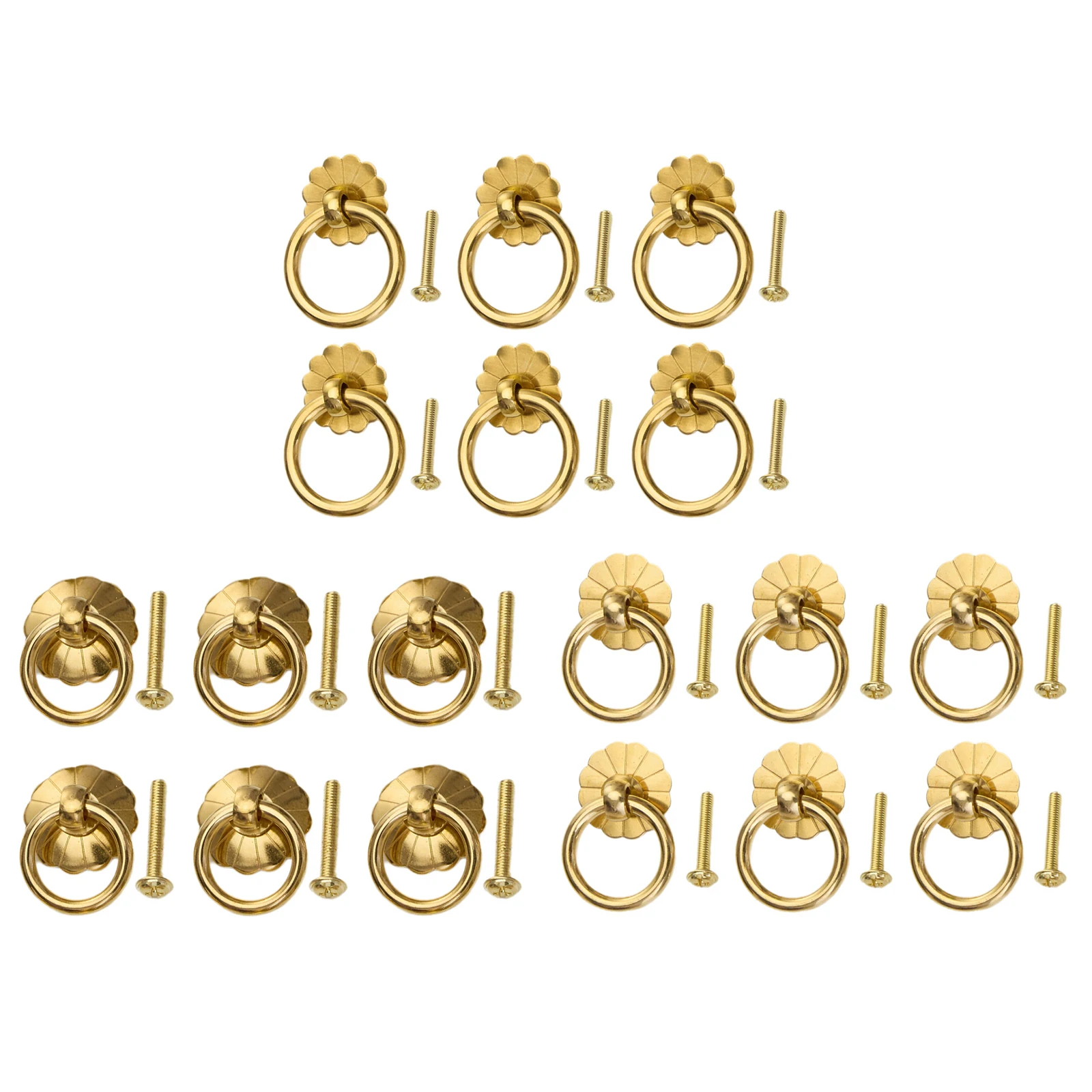 

6Pcs Brass Ring Pulls Handles Antique Pulls Cabinet Knobs Drawer Pulls with Screws for Dresser Cupboard Handles Decoration