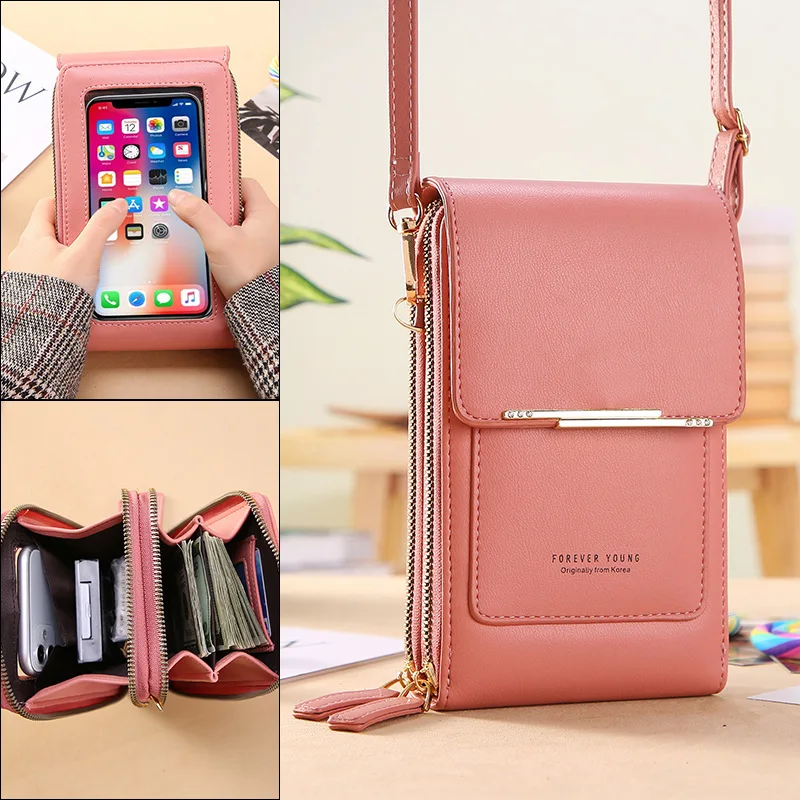 

PU Leather Women Handbags Touch Screen Phone Purse for Girls Female Mini Card Holders Small Vertical Crossbody Bags Dropshipping