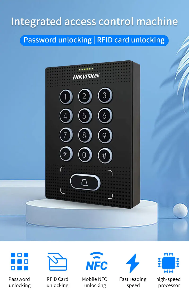 Pogled sprijeda na Hikvision tipkovnicu za kontrolu pristupa