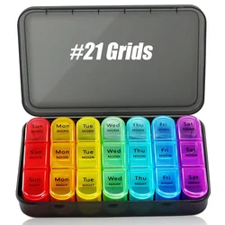 Portable 21-Compartment Weekly Pill Organizer for Medications, Vitamins, and Supplements (21 Grids)