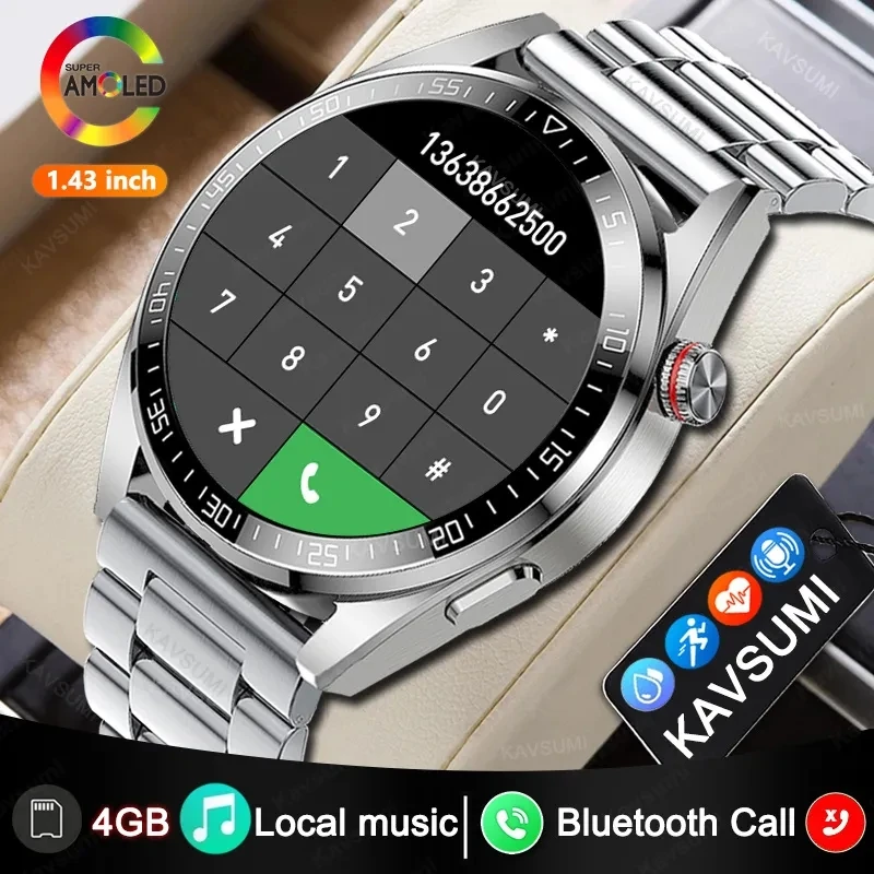 

KAVSUMI 4G RAM AMOLED Screen SmartWatch Men Always Display The Time Bluetooth Call Local Music Smartwatch For Android ios Clock