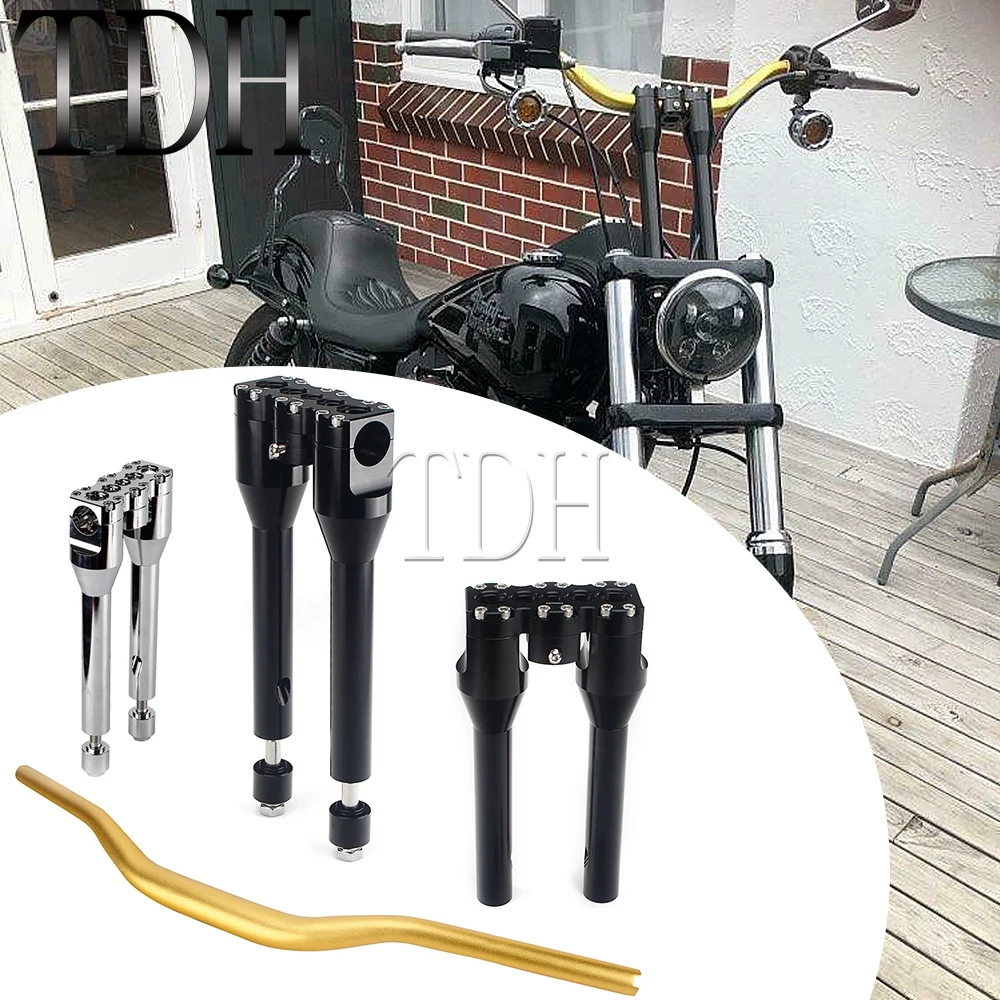 Per Harley 10 "11" Tall 1-1/2 "Mount Black Manubrio Riser Top Clamp Kit Per Dyna Fxbb Softail Sportster Xl 883 1200 Custom