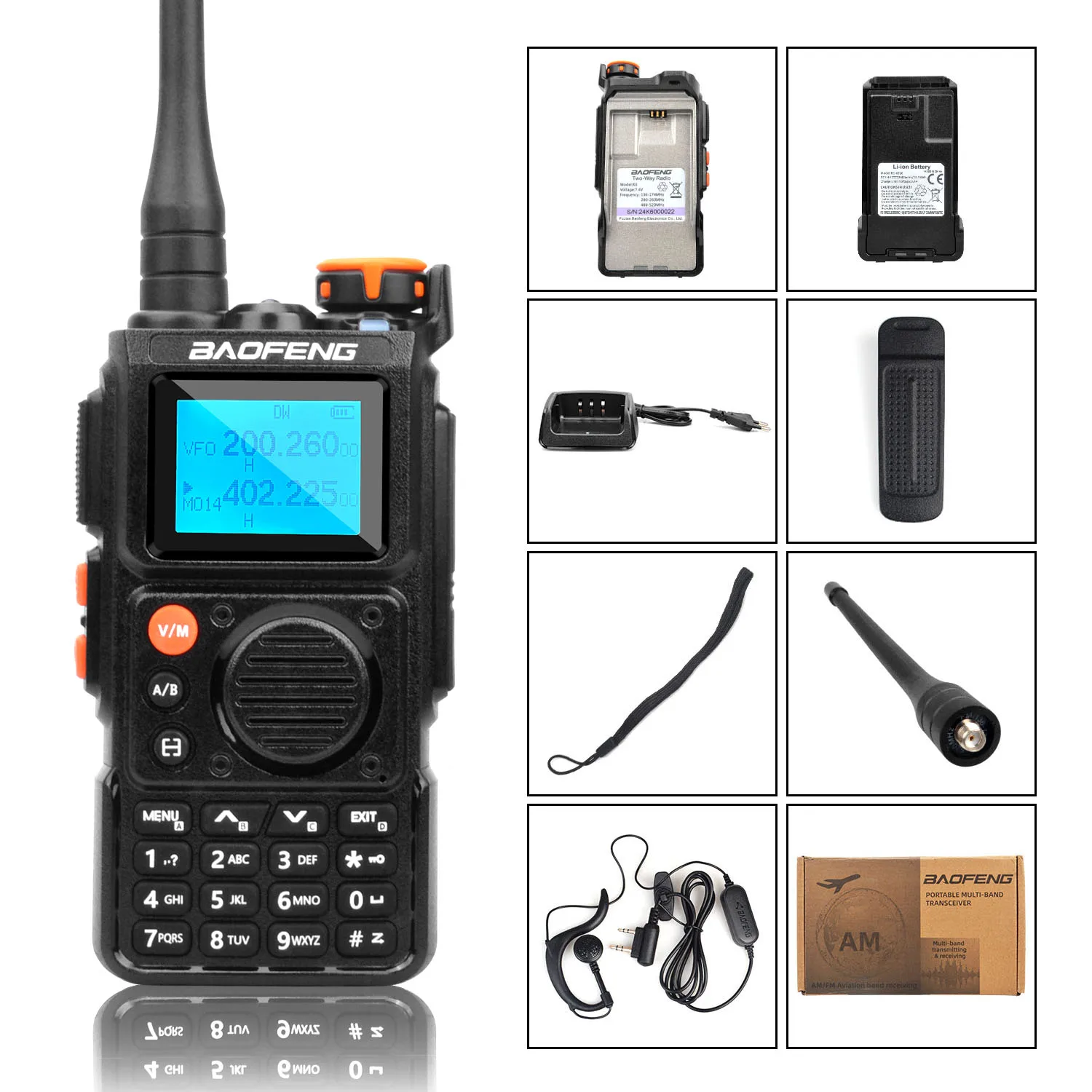 Baofeng Walkie Talkie K6 Aircraft Multi-Band 999Ch 5W 1.44" Screen Wireless Freq Copy 1750Hz Noise Cancel Dual Wait FM Radio 6