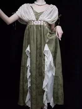 2024 New Lolita Retro Jacquard Elegant Dress Y2K Vintage Cosplay Green Daily Temperament Gorgeous Elegant Queen Princess Dresses 1