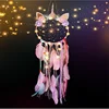 Pink LED Light Unicorn Dream Catcher Ornament For Girls Boho Room Decor Bedroom Unicorn Macrame Dreamcatcher Hanging Pendant 5