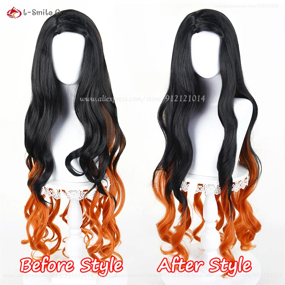 Kamado Nezuko Cosplay Perücke 100cm Gradient Curly Heat Resistant Synthetik Haar Anime Halloween 10