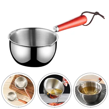 150/300/500ML Stainless Steel Oil Pot With Wooden Handle Mini Soup Milk Pot Scalding-proof Kitchen Tool Cook Accessories