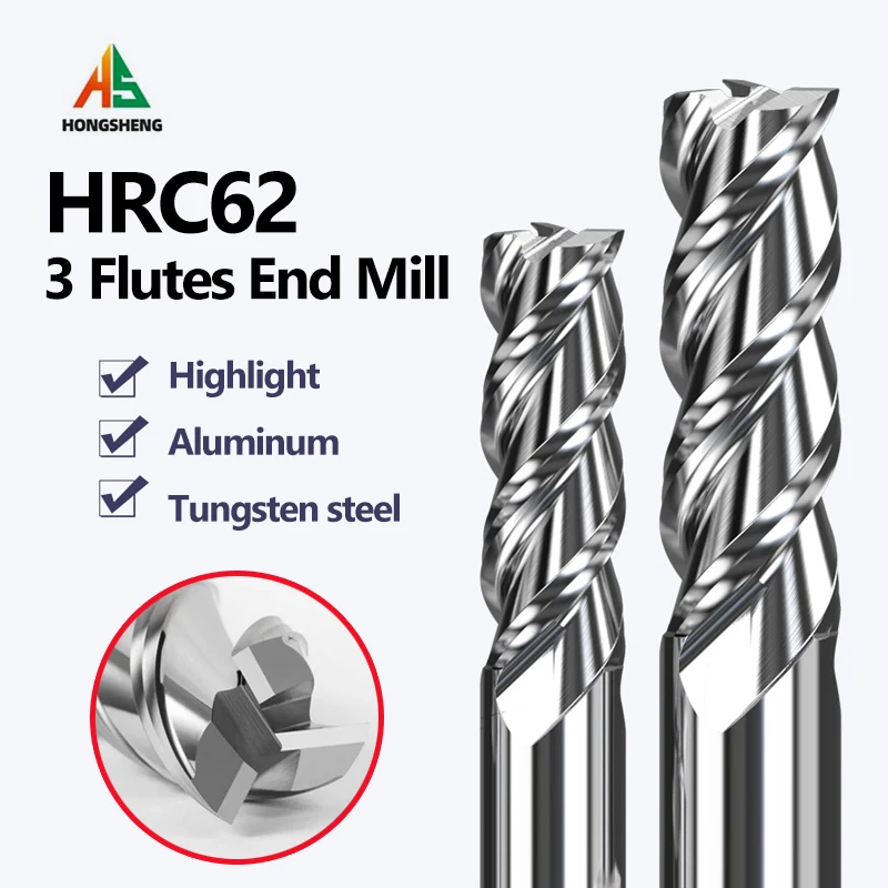 HRC62 3 Flute Carbide Milling Cutter Tungsten End Mill CNC Tool 1 4 6 8 ...