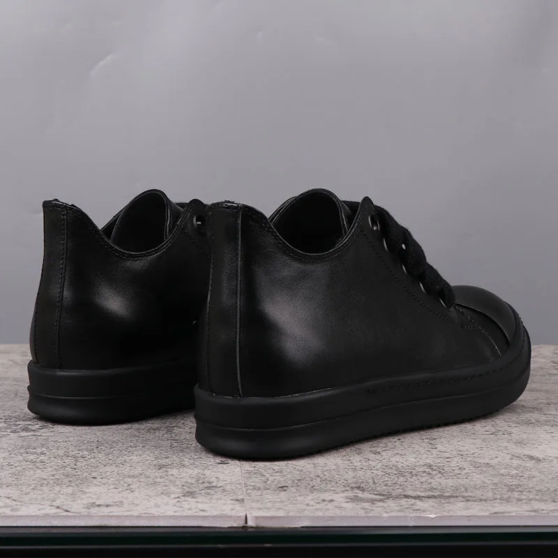 Popular Men's Sneakers Leather Shoes for Woman All Black Solid Men's Casual Shoes Jumbo Shoelace Women's Sneakers 4