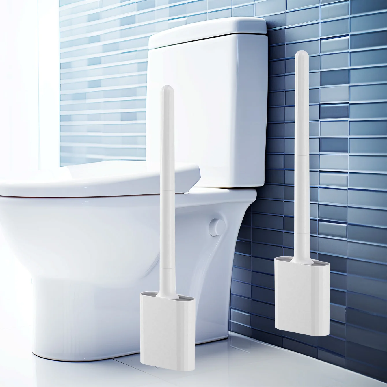 Mini Silicone Toilet Brush Set 1 wall mounted and standing dual-purpose soft silicone brush easy to clean toilet corners