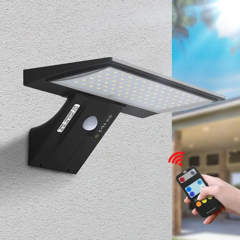 90LED Outdoor Solar Wall Lights With Movement Detection Waterproof Human Body Sensing Solar Security Light With Remote Control