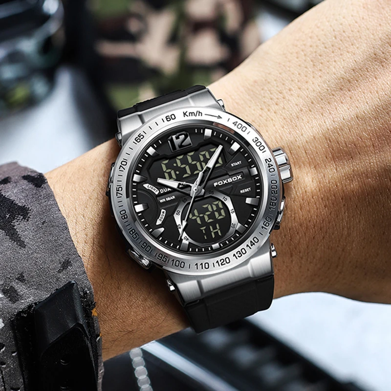 New FOXBOX Mens Watches Top Luxury Brand Sport Digital WristWatch Waterproof Dual Display Military Men Clock Relogio Masculino