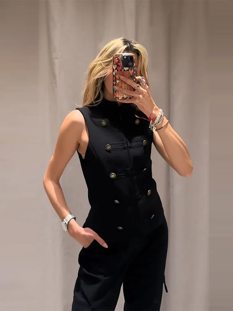Colete Militar Estilo Napoleão Feminino Preto Sem Mangas Slim Fit Elegante para Escritório e Festas Roupa Casual Vintage para Trabalho 3