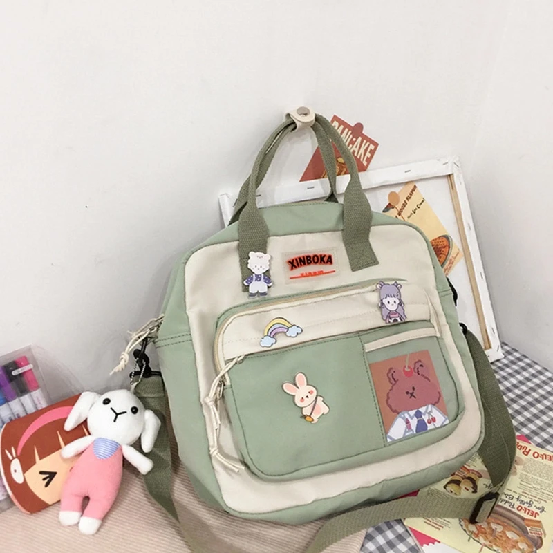 Backpack with Plush Pendant Girls Japanese Schoolbag Daypack Handbag