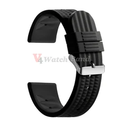 Premium Waterproof Silicone Sport Strap - Universal 20mm/22mm Rubber Watchband - 22mm (Black - Silver)