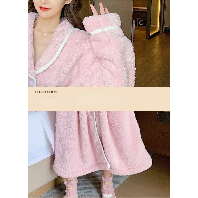 2023 New Autumn Winter Coral Velvet Nightgown Women Extended Flannel Loungewear Thickened with Velvet Sleepwear Loose Bathrobe