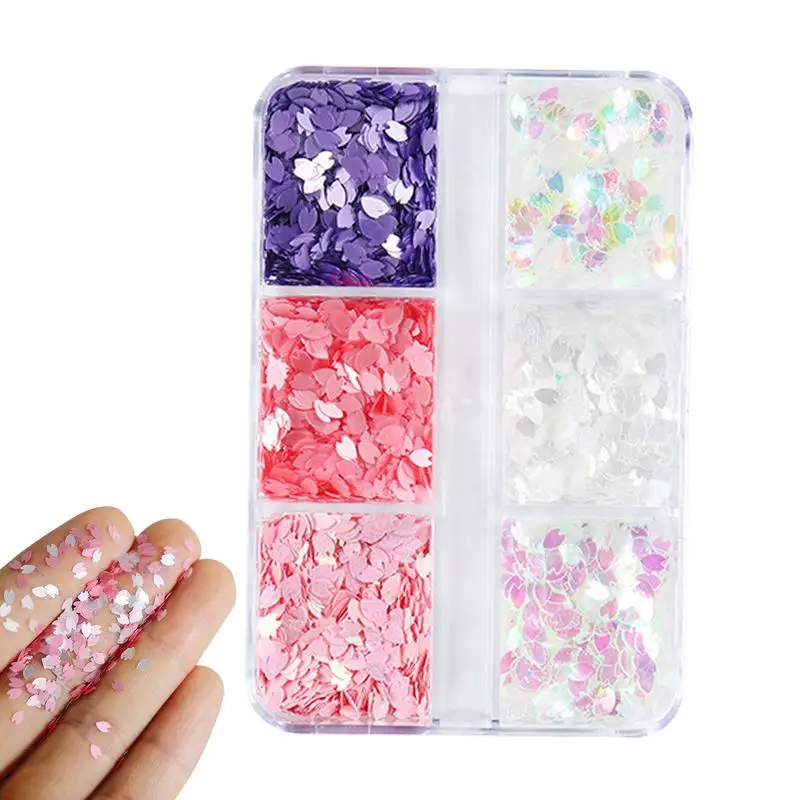 

Cherry Blossom Nail Glitter 6-Grid Sakura Flower Petal Chip Nail Sequin Cherry Blossoms Glitter Stickers Petals Nail Art Sequins