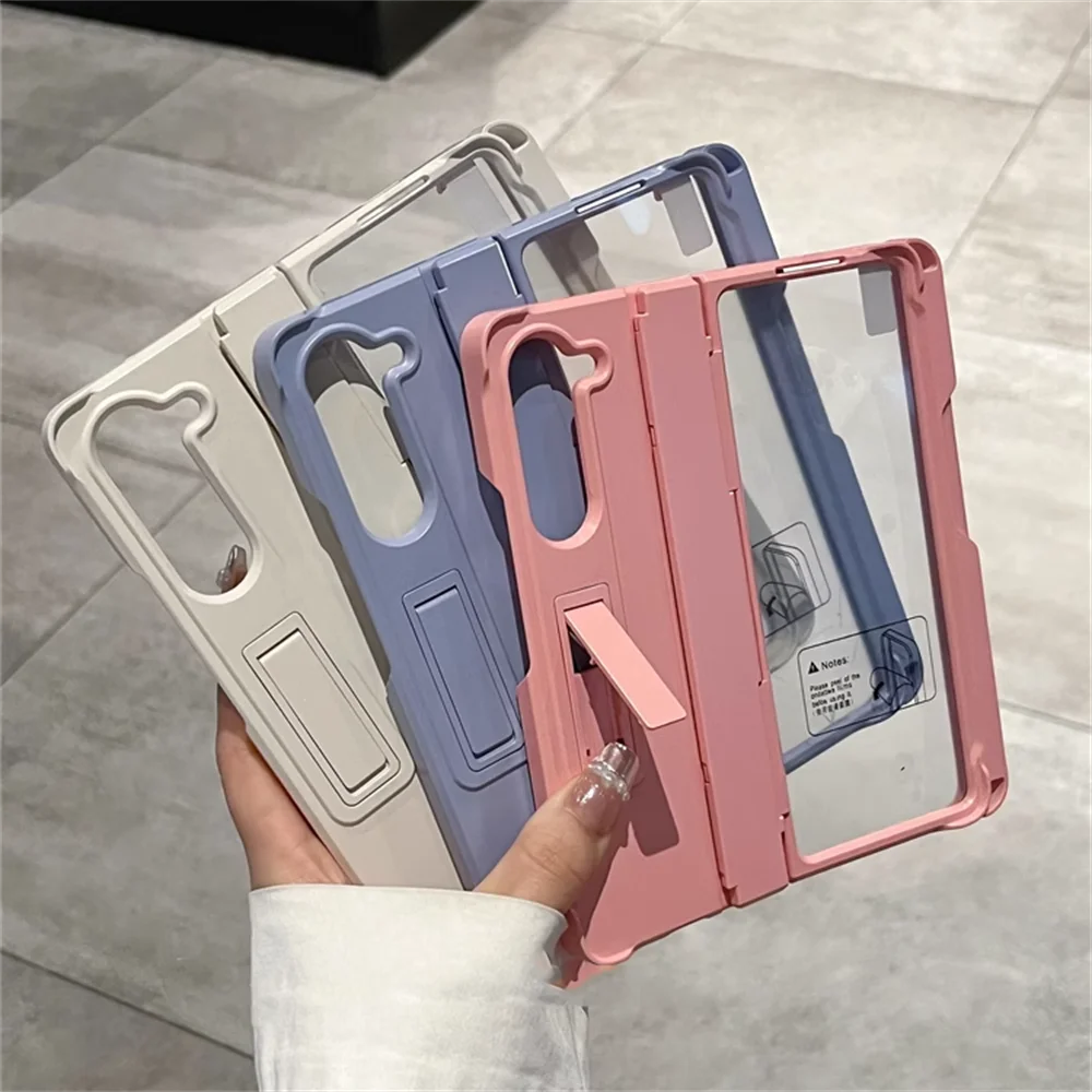 Aromr Hinge Protection With Holder Phone Case For Samsung Galaxy For Z Flip 5 Flip4 Flip3 5G With Tempered Glass Film Cover_voghion.com