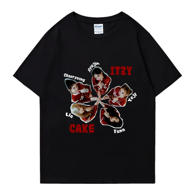 

High Quality kpop Itzy song Cake Graphic print T shirt Men Women vintage oversized Tops Unisex 100% Cotton short sleeve T-shirts