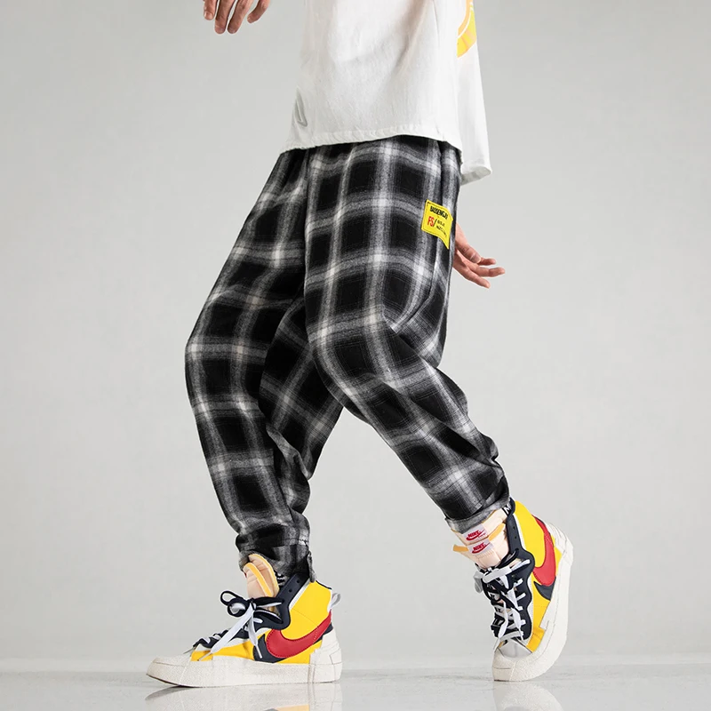 

Korean Plaid Pants Men 2022 Spring New Casual Loose Comfortable All-match Plus Size Hip-hop All-match Unisex Streetwear Joggers