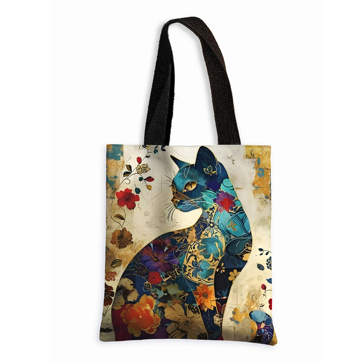Cat pattern printed casual handbag, reusable fashionable backpack, multifunctional handbag, canvas shopping bag