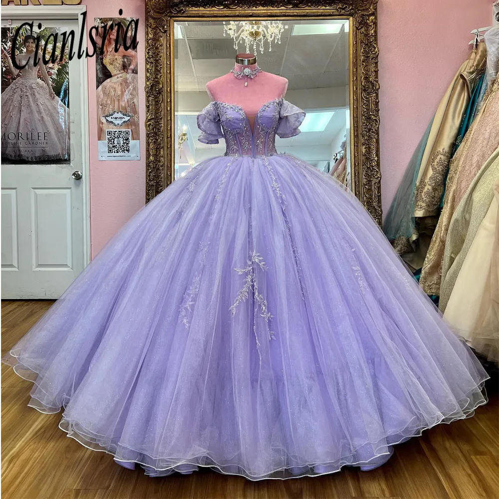 

Lavender Sweet 16 Quinceanera Dresses with 3D Applique Beads Corset Dress Vestidos De 15 Anos Masquerade xv Dress