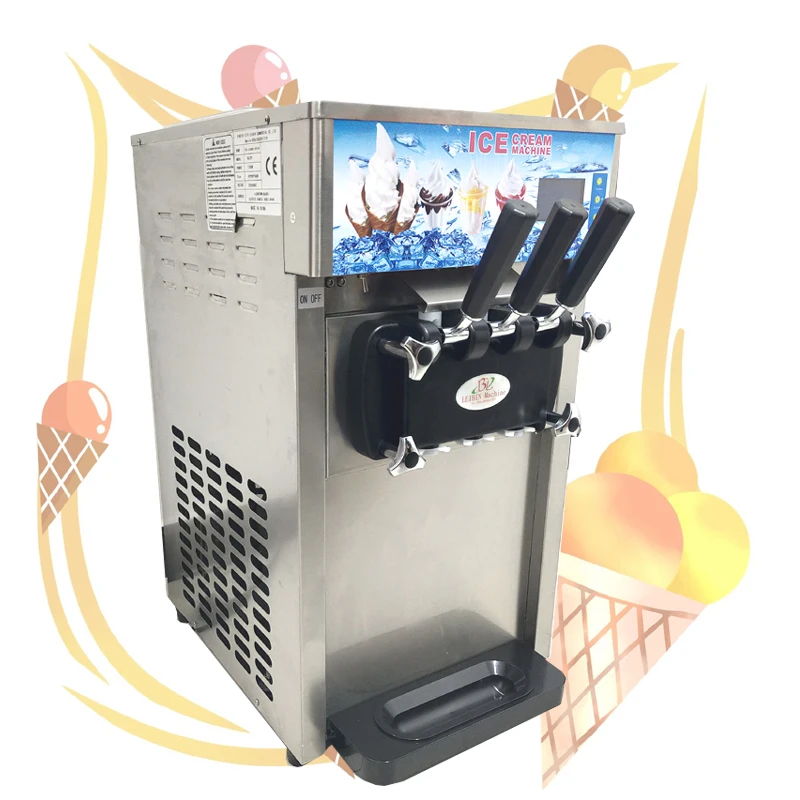 

Commercial Desktop Soft Ice Cream Maker 2+1 Mixed Flavor Ice Cream Machine Sweet Cone Ice Cream Equipment