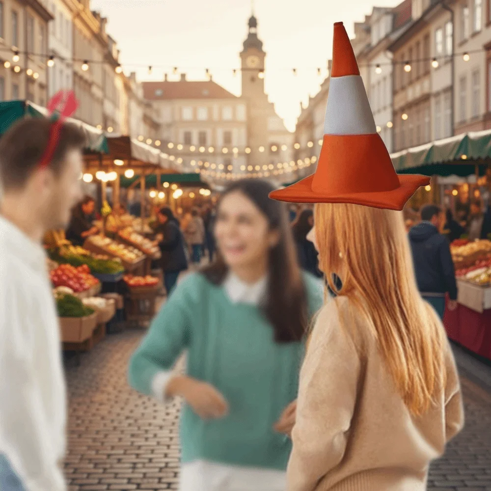 Karneval Faltbarer Verkehrskegel-Hut, Verkleidungs-Maskerade-Party-Kopfbedeckung, Rollenspiel für alle Altersgruppen, Halloween-Kostüm, lustiger Hut für Showpartys – Detail 2