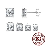 QooLady S925 Sterling Silver Exquisite Shiny Square Cubic Zirconia Stud Earrings for Women Trendy Jewelry Accessories Gift SE025