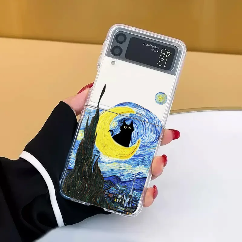 Retro Van-Gogh Black Cat Transparent Clear Phone Case Cover