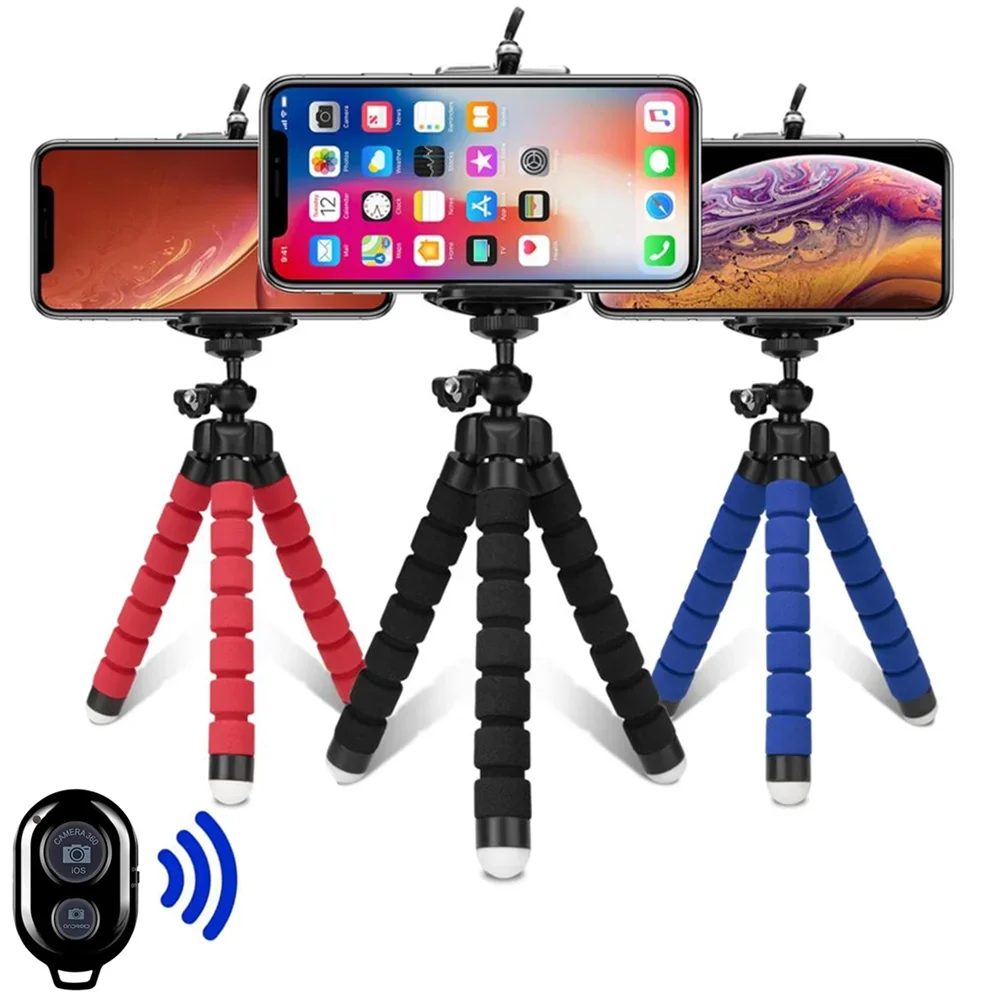 Statyw telefonu elastyczny, regulowany Mini stojak na Smartphone statyw z bezprzewodowym pilotem i klipsem do nagrywania wideo/vlogowania/Selfie