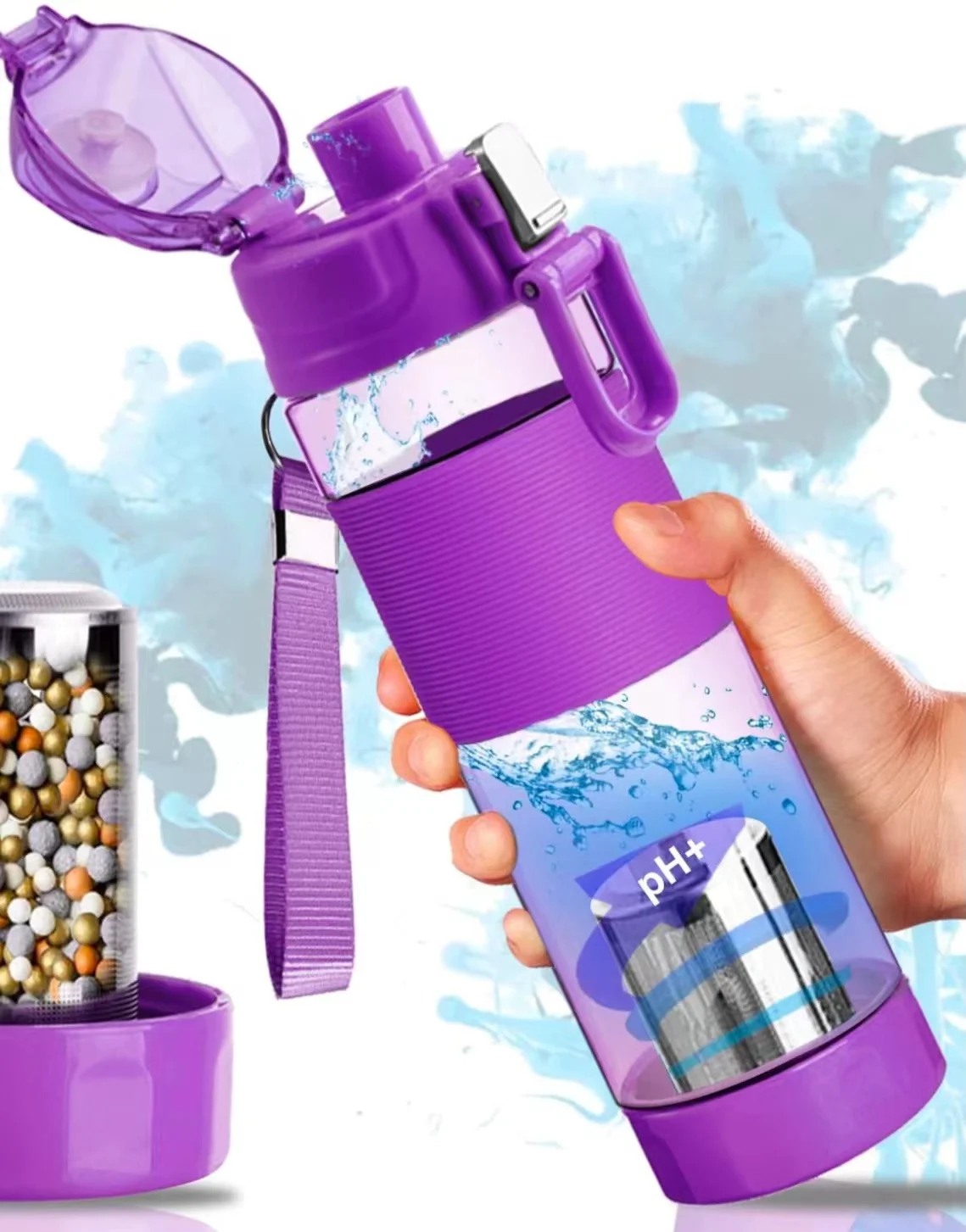 Taza de agua con generador alcalino, aumenta el PH, botella de plástico de hidrógeno alcalino, taza de agua con filtro extraíble