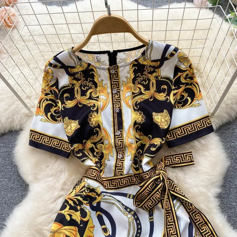 Neploe 2025 Summer Court Style Print Vestido Round Neck Long Sleeve Lace Waist Slim Robe High-end Temperament Package Hip Dress 3