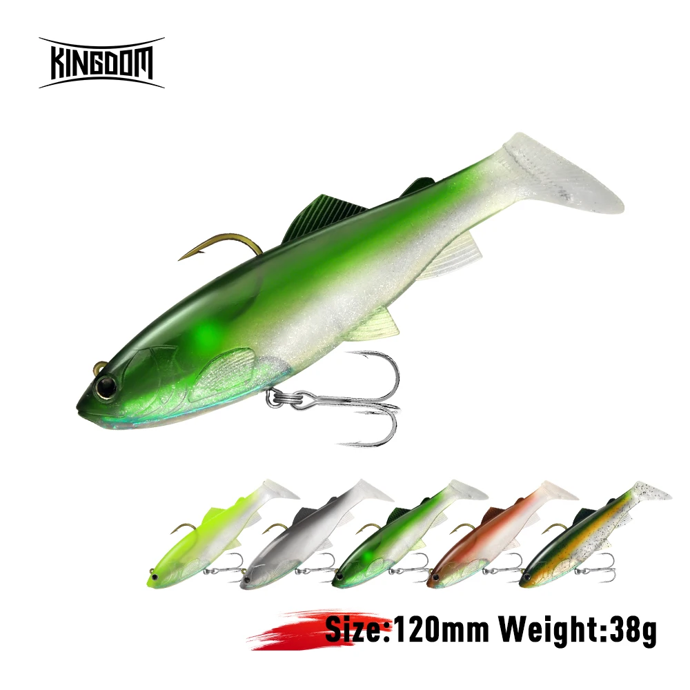 KINGDOM Soft Fishing Lure T Tail Swimbait 38g 120mm Artificial Silicone Bait with Treble Hooks