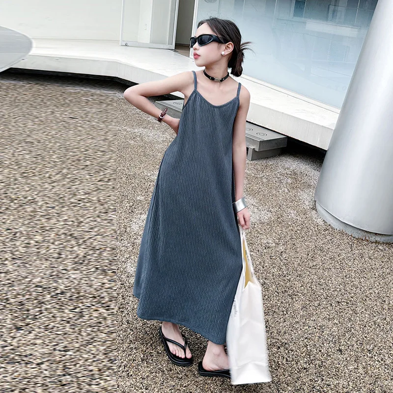 

Girls' Tank Top Dress 2024 Spring/Summer New Children's Fashionable Sleeveless Suspended Dress Little Girl Long Dress