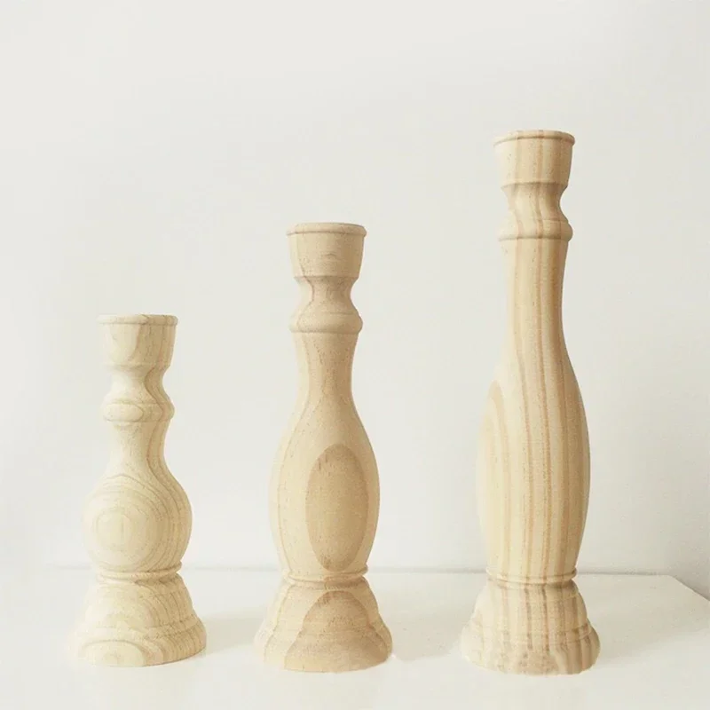 Wood Unfinished Candlesticks Holders Retro Unpainted Wood Classic Craft Candle Holders Creative Diy Home Wedding Decorations